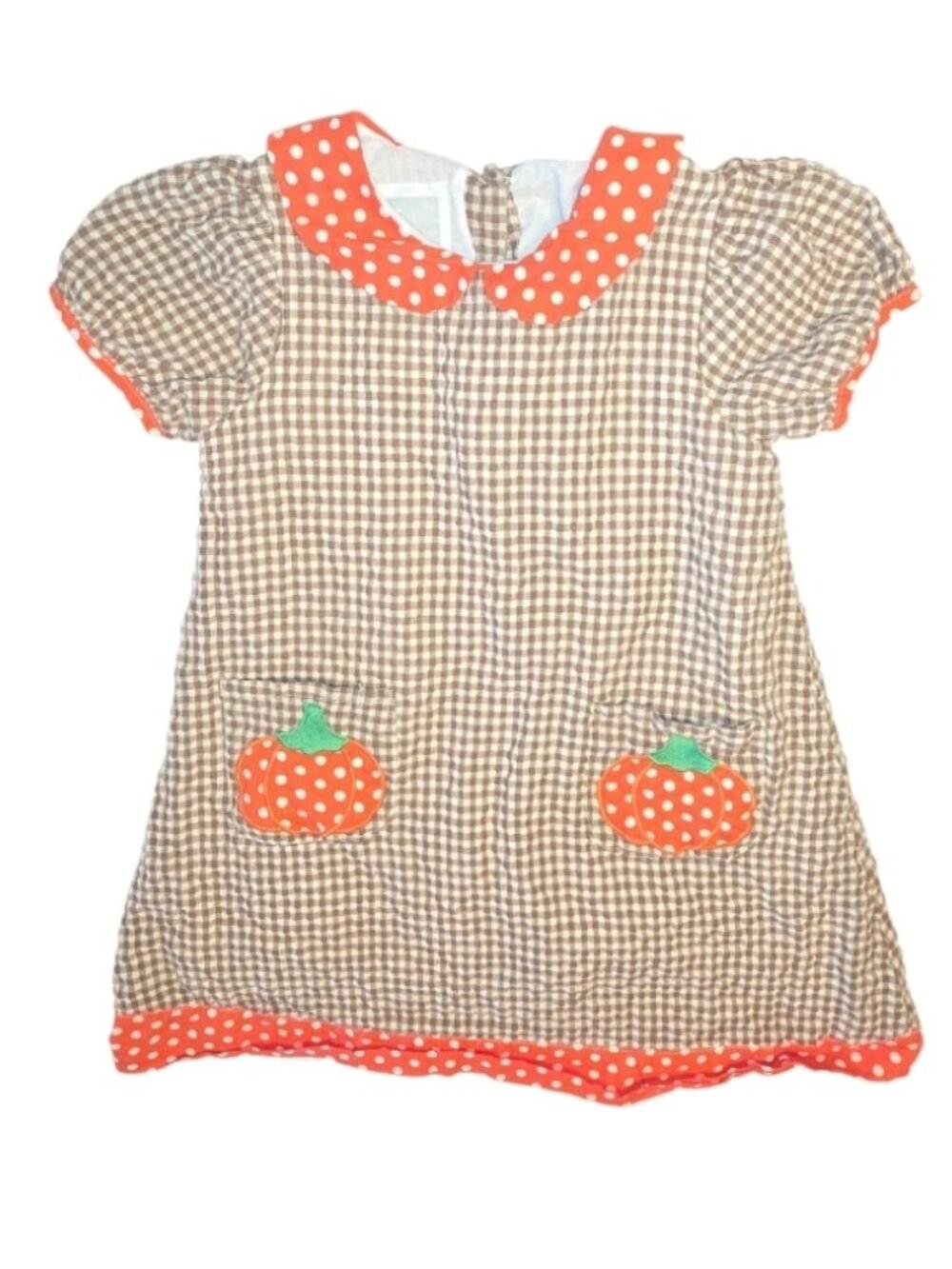 Lil Cactus Girls 5T Dress Brown Orange Checks Polka Dots Pumkpins Autumn Fall